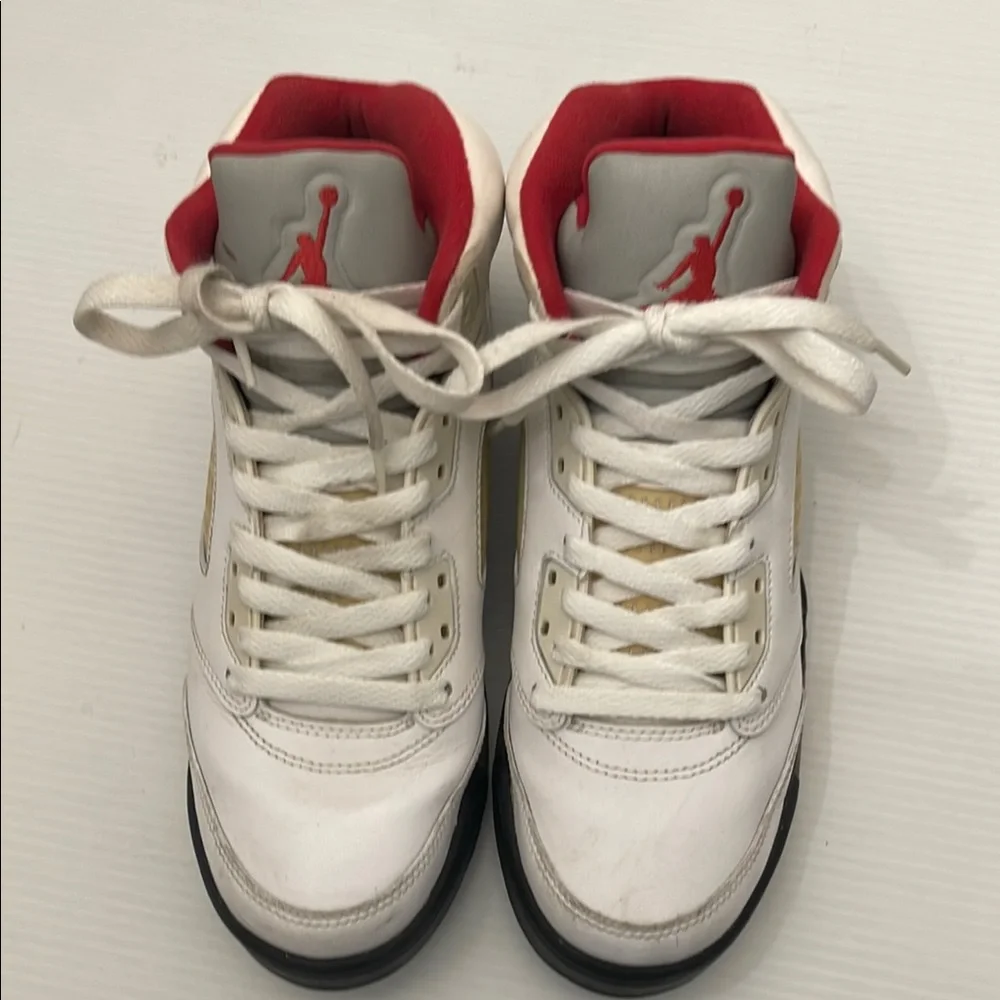 White and Red High-Top Sneakers
